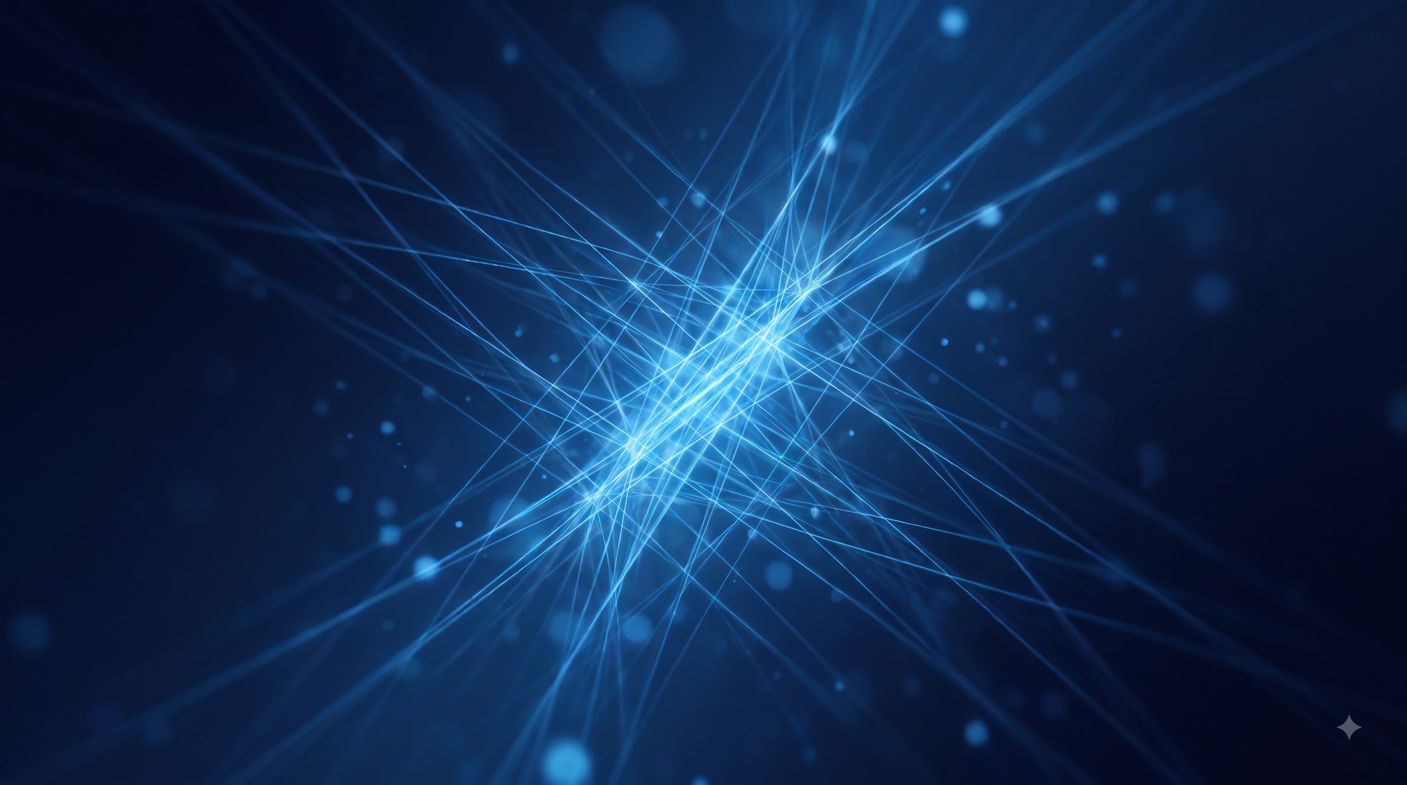 Strands of blue light crossing against a dark background