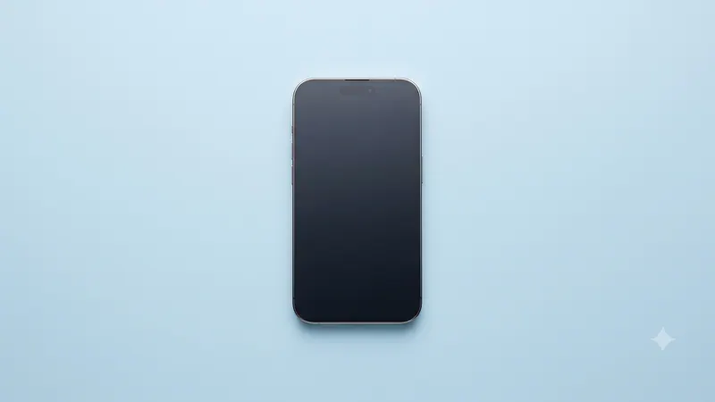 A single dark smartphone lying face up on a light blue surface